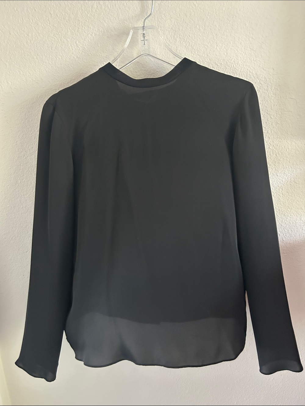 Vince Black Sheer Long-Sleeve Crewneck Blouse